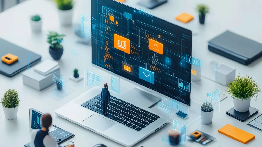 Business team reviewing website management options: in-house staff vs outsourced agency costs and ROI comparison.