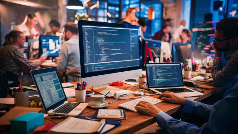 “Business owner evaluating a full stack development company using a five-pillar framework in 2026 for scalable app development.”