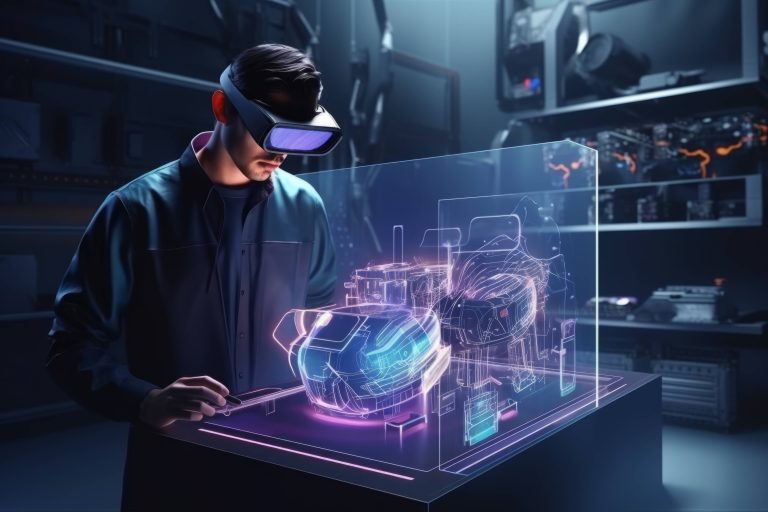 Augmented reality app being tested in a real-world environment with users checking object placement, tracking, and performance.