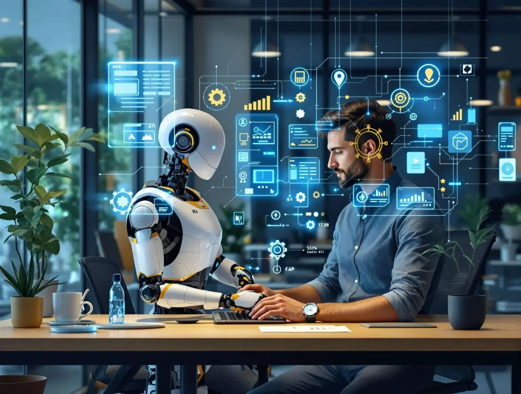 Small business owner using AI automation tools to manage operations in 2026